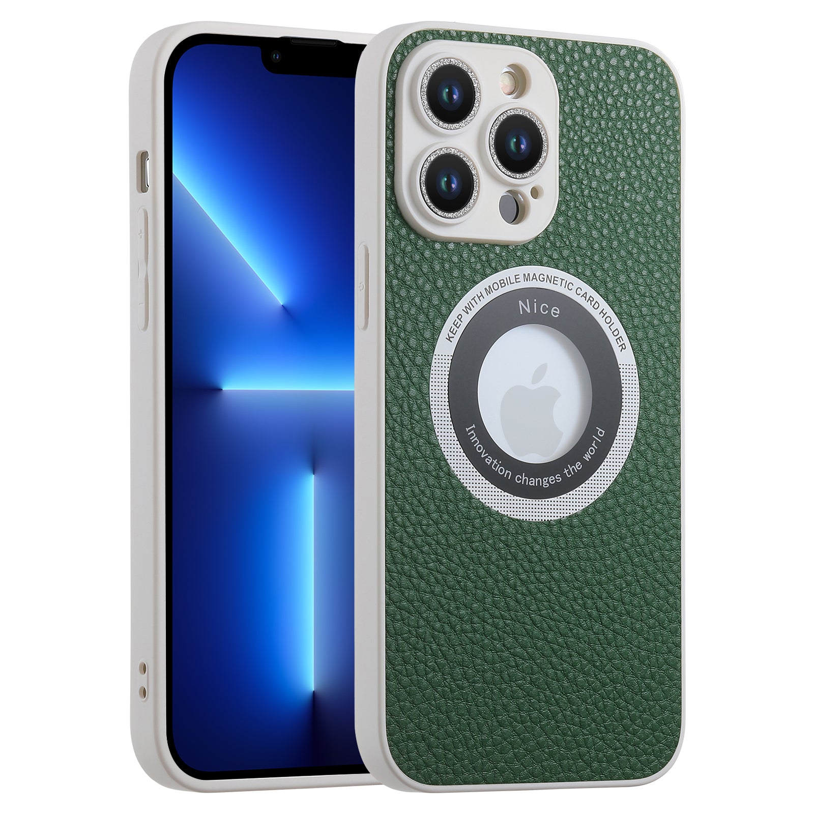 Pro iPhone 13 Pro magnetické pouzdro na telefon kompatibilní s MagSafe Glitter Glass Lens Protector koženým TPU krytem Pro iPhone 13 Pro magnetické pouzdro na telefon kompatibilní s MagSafe Glitter Glass Lens Protector koženým TPU krytem